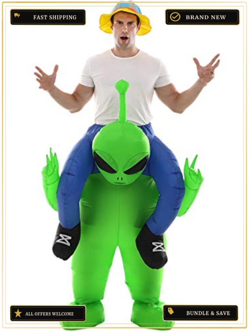 Adult Inflatable Alien Costume Ride-On Blow Up Halloween Funny